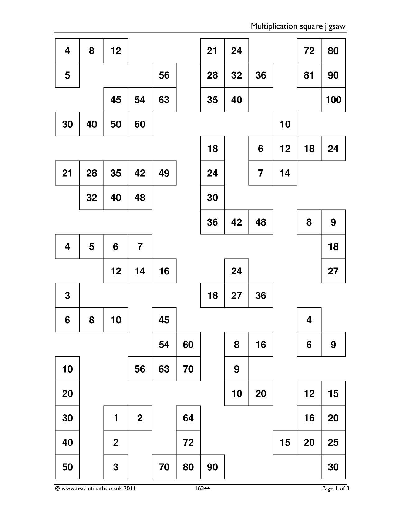 Multiplication Square Jigsaw for Multiplication Jigsaw Printable