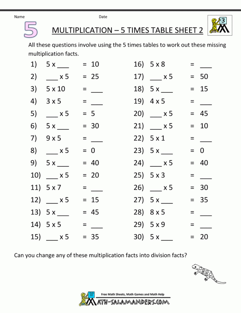 Multiplication Table Worksheets 5 Times Table 2 Intended For 5's Multiplication Worksheets Multiplication Table Worksheets 5 Times Table 2 Intended For 5's Multiplication Worksheets