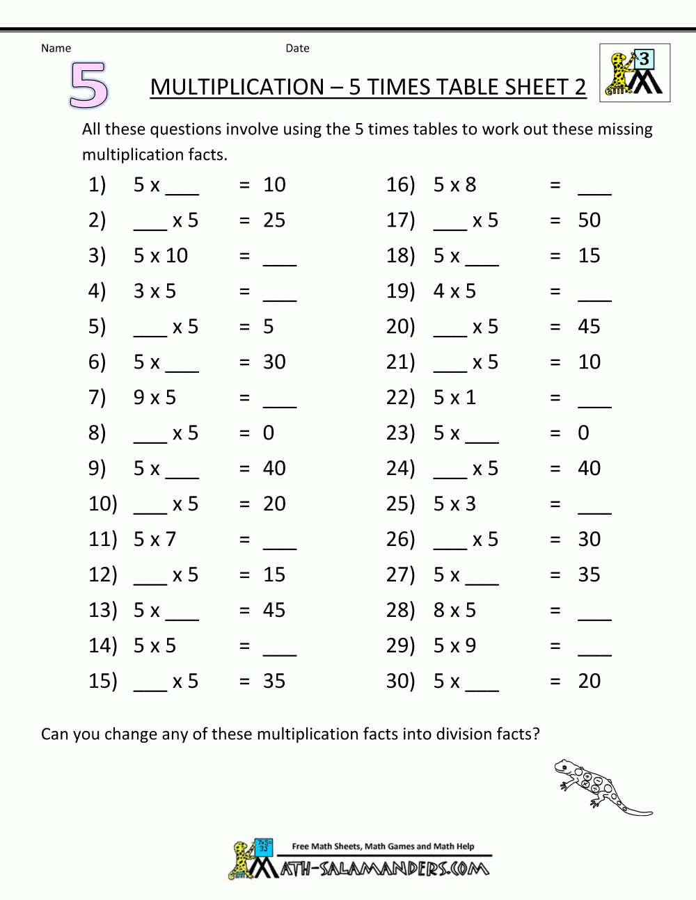 Multiplication Table Worksheets 5 Times Table 2 within Printable Multiplication Table 9