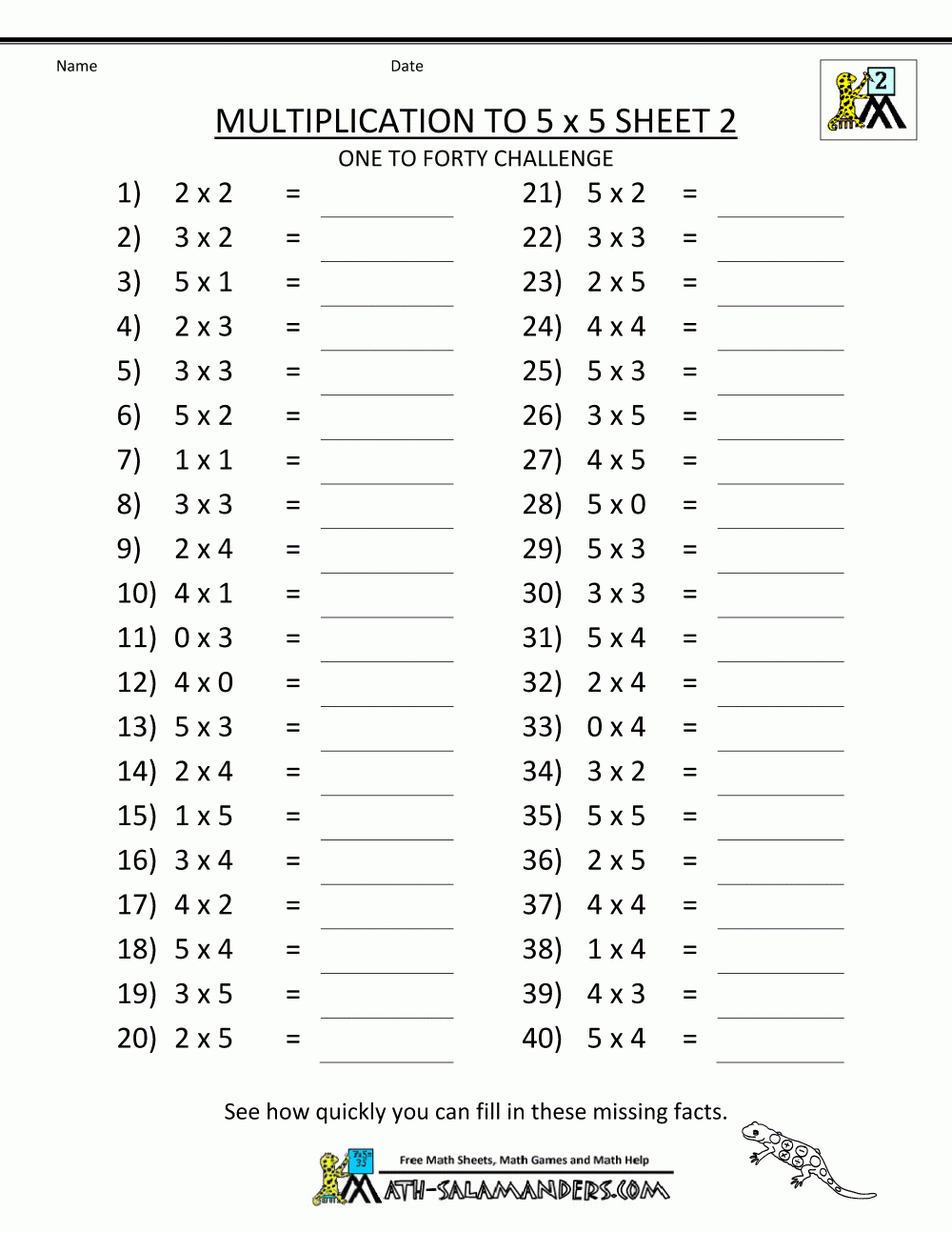 Multiplication To 5X5 Worksheets For 2Nd Grade for Printable Grade 5 Multiplication Worksheets