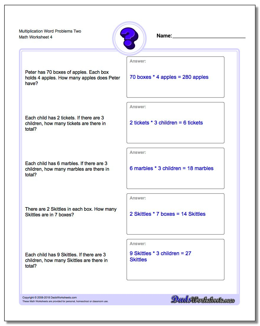 Multiplication Word Problems intended for Multiplication Worksheets Year 3