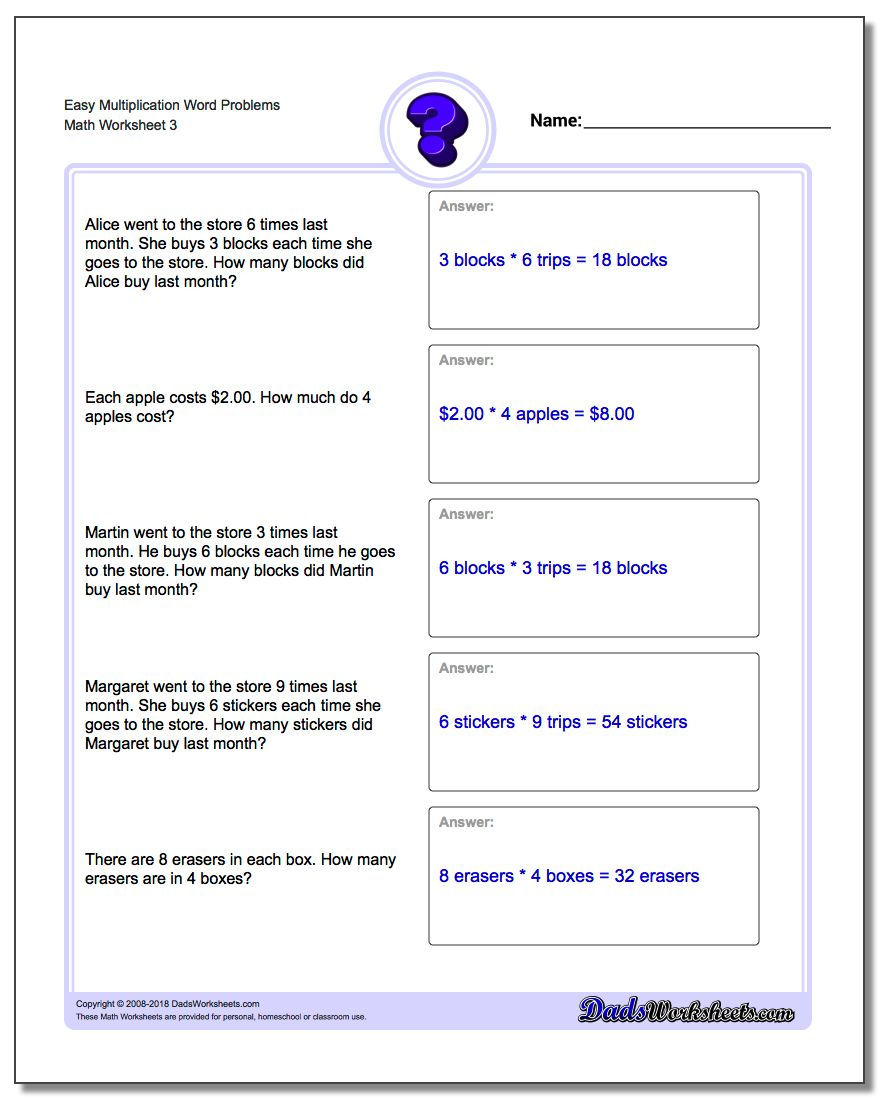Multiplication Word Problems throughout Multiplication Worksheets 3&amp;#039;s