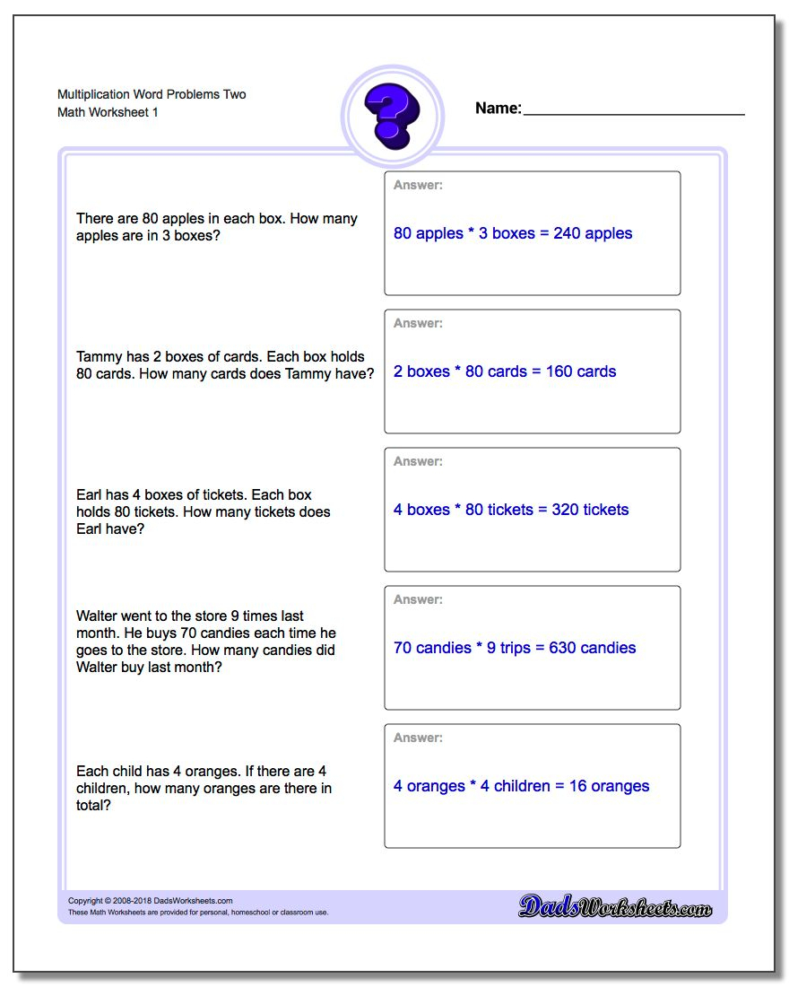 Multiplication Word Problem Worksheets For 2nd Grade