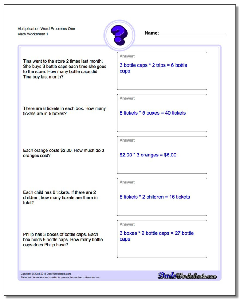 Multiplication Word Problems within Multiplication Worksheets Year 1