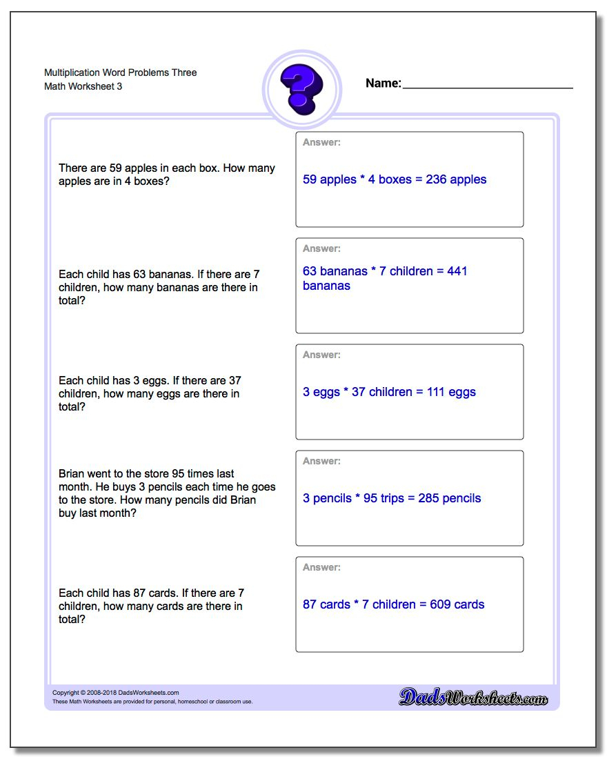 Multiplication Word Problems within Multiplication Worksheets Year 3