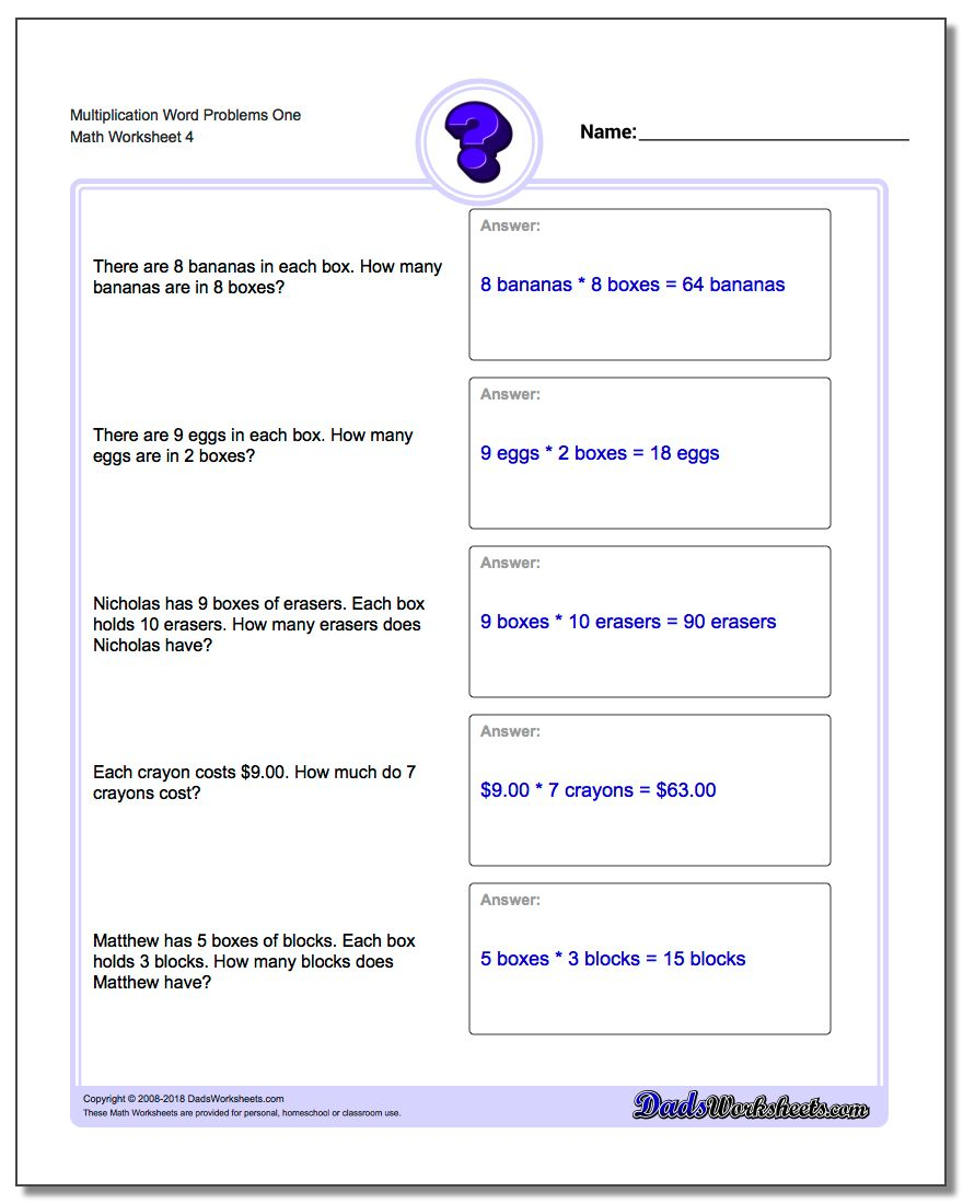 Multiplication Word Problems within Worksheets On Multiplication For Grade 5