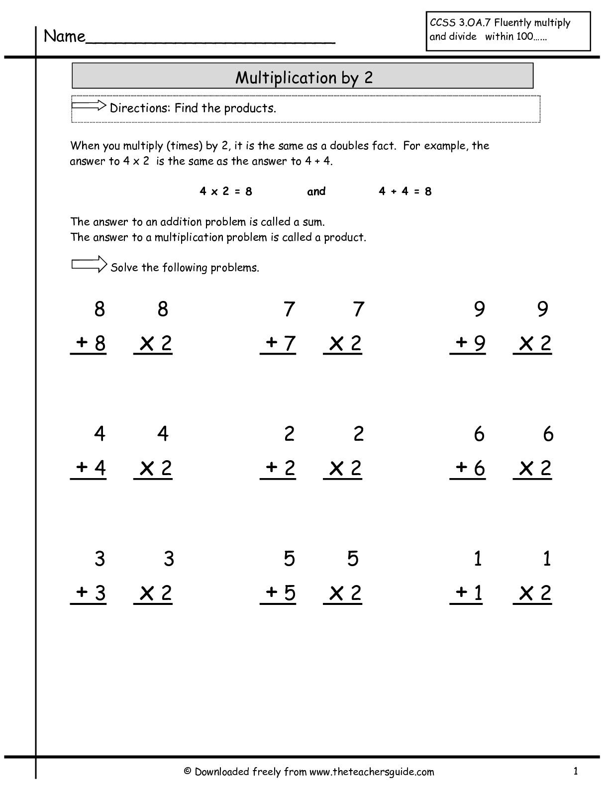 Multiplication Worksheet | Cc Math | Multiplication throughout Multiplication Worksheets X2