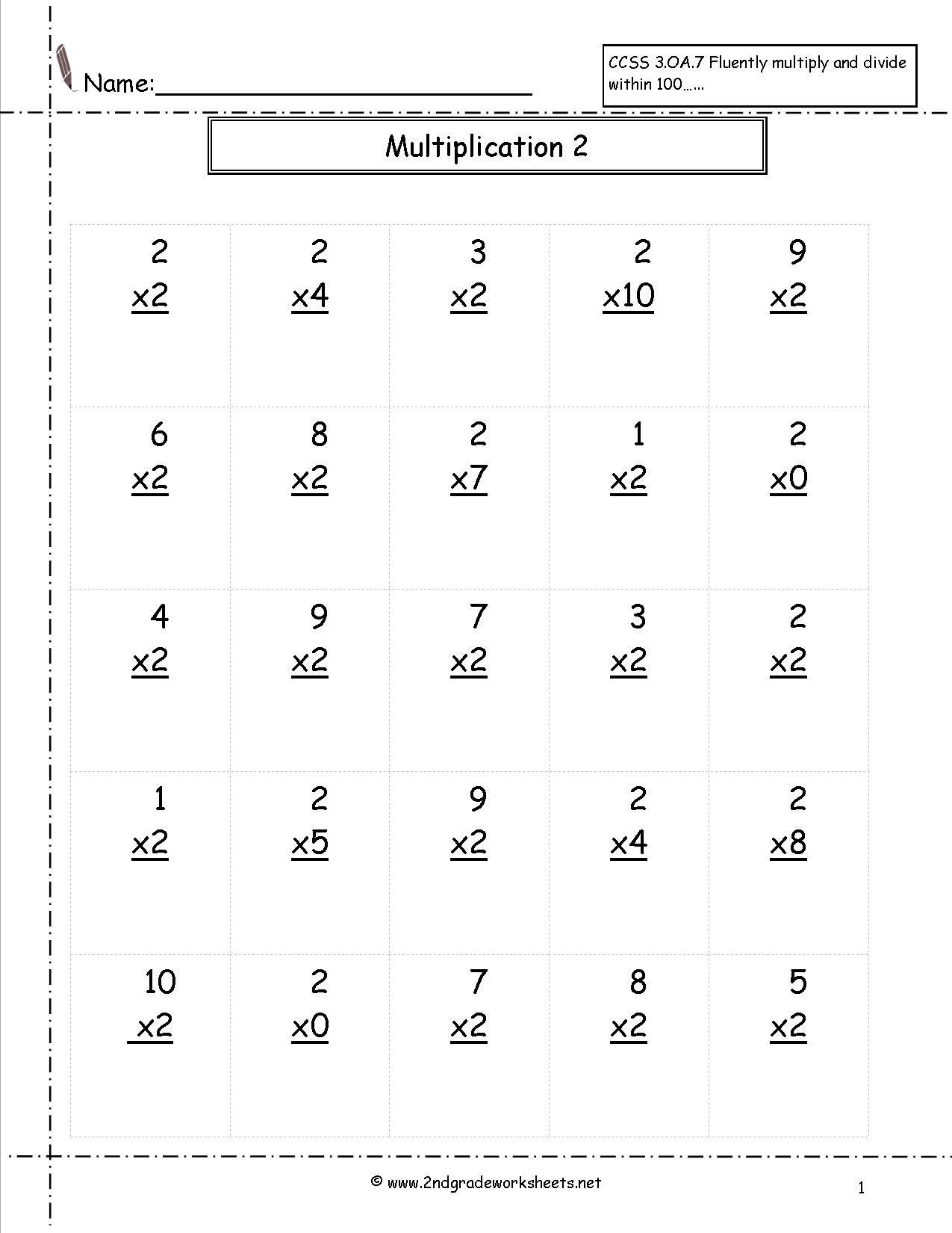 Multiplication Worksheet Multiples Of 2 | Printable with regard to Multiplication Worksheets 2S