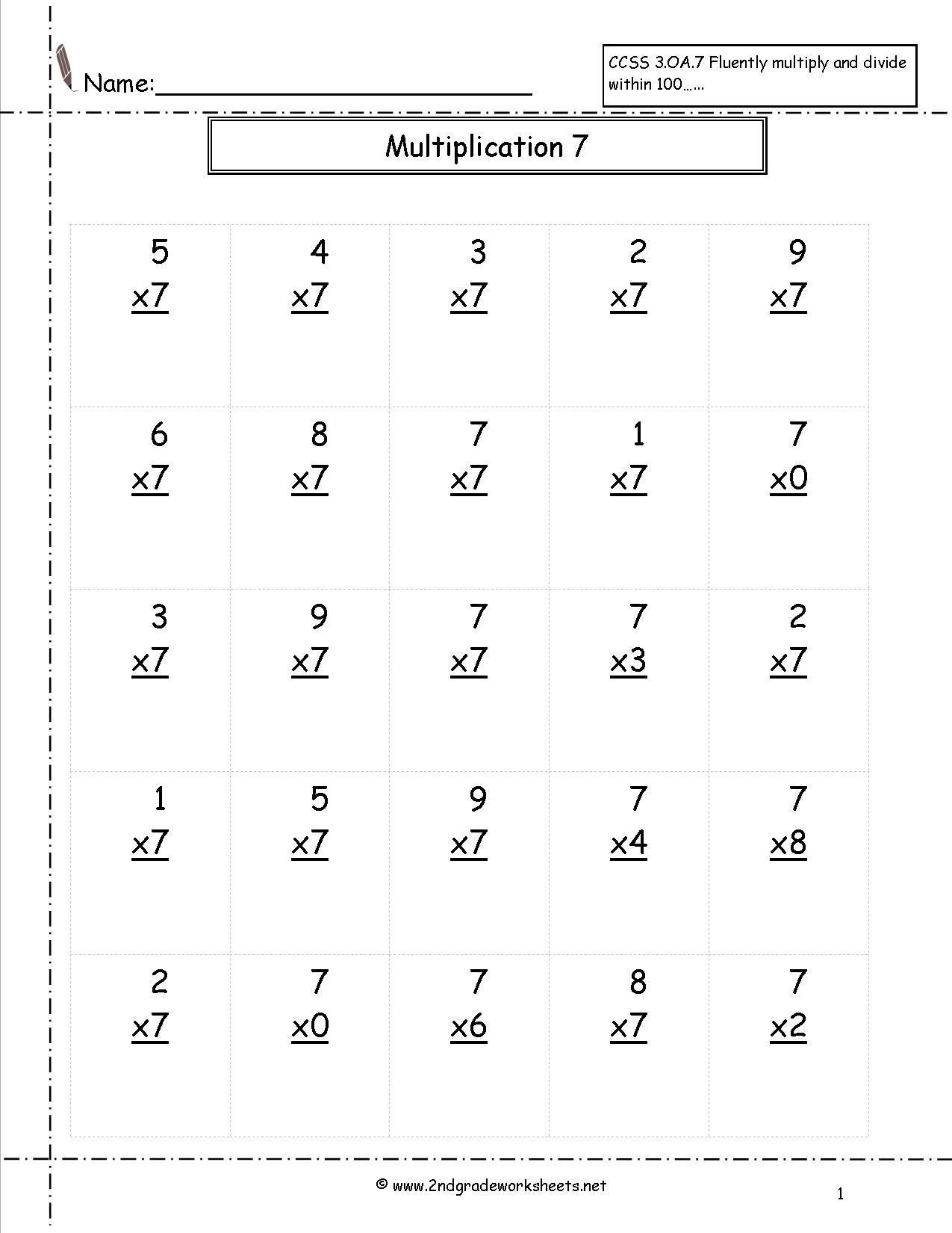 Multiplication Worksheets Grade 7 Basic