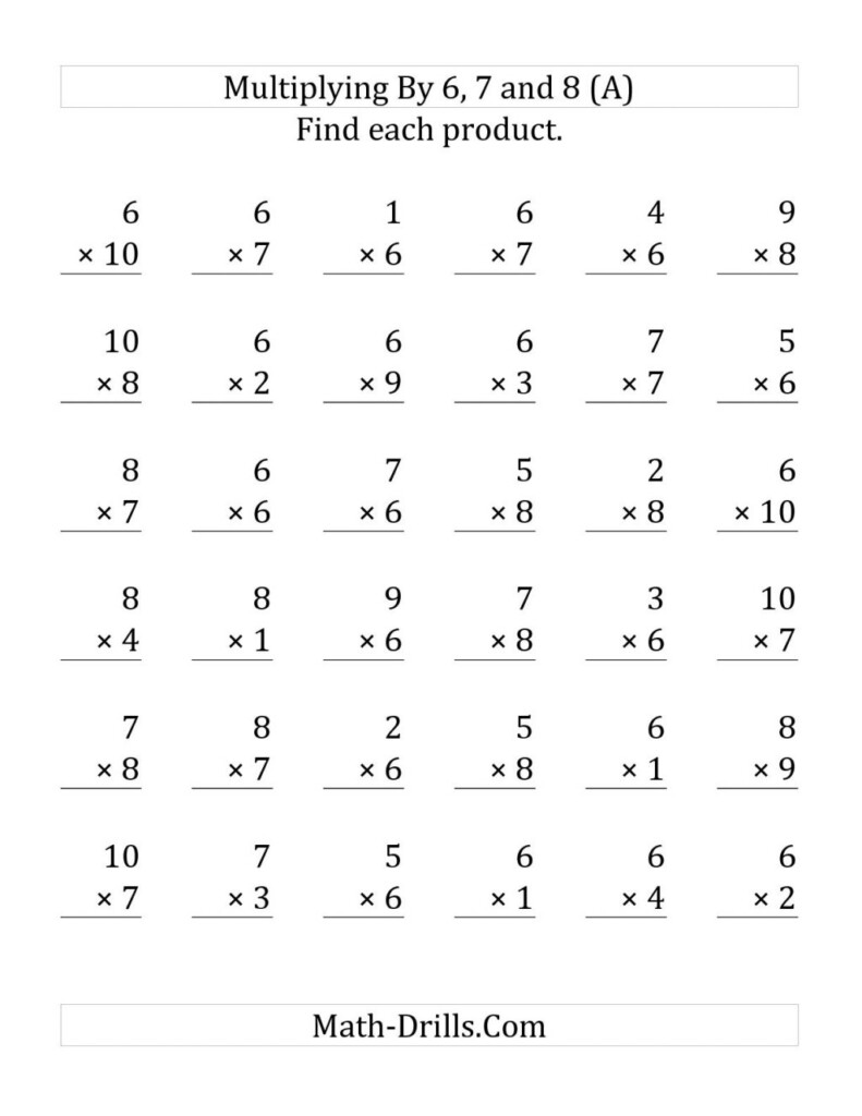 Multiplication Worksheets 6 7 8 9 Intended For Multiplication Worksheets 6 7 8 9