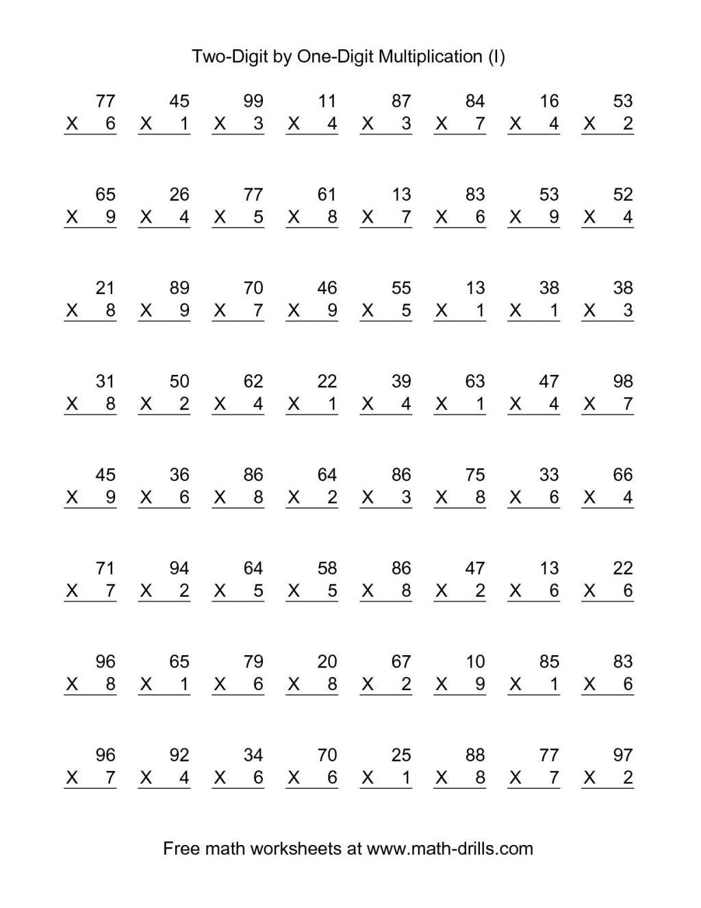 Multiplication Worksheets 6Th Grade Printable intended for Free Printable Multiplication Problems