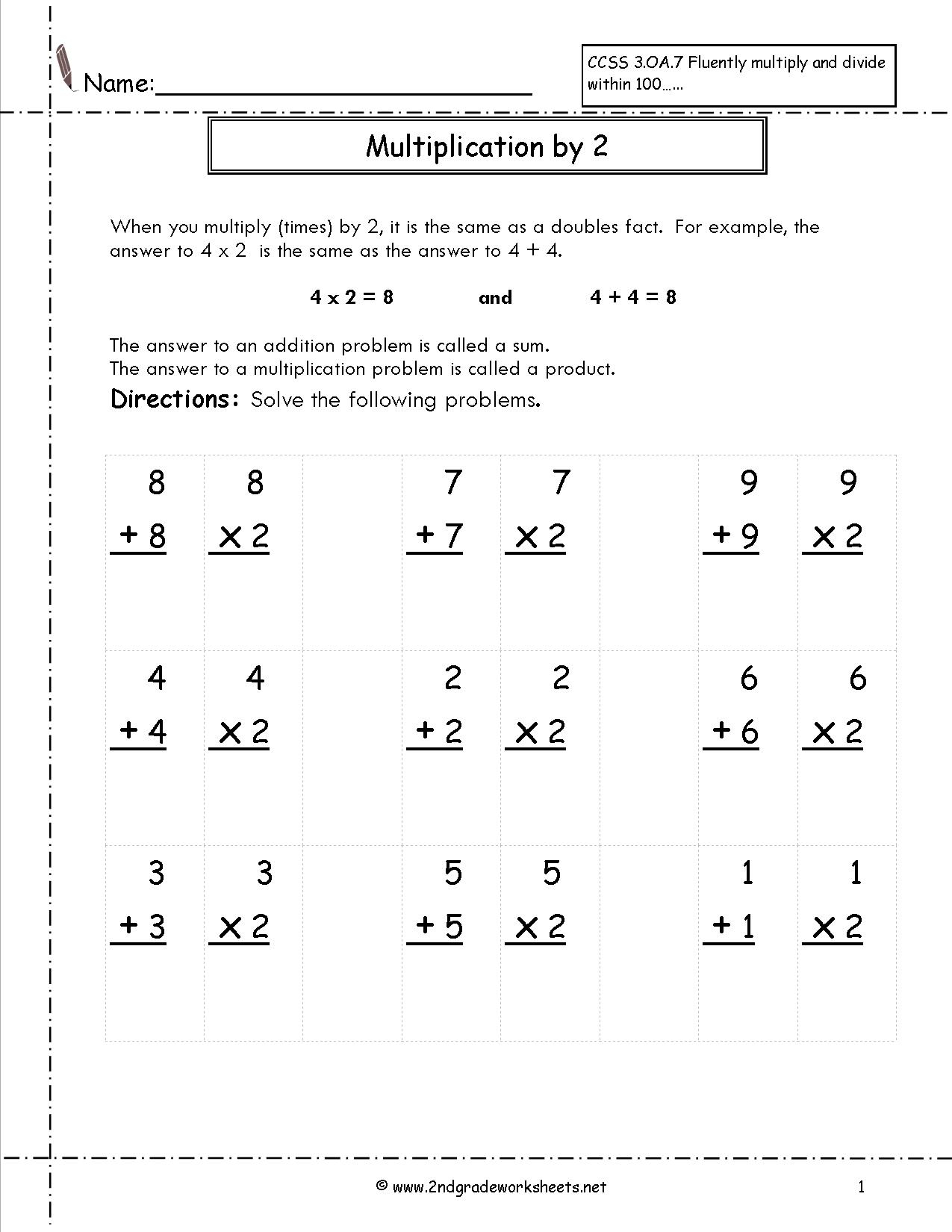 Multiplication Worksheets And Printouts for Worksheets Multiplication Grade 2