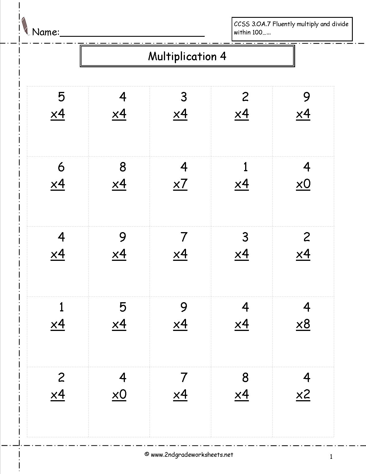 Multiplication Worksheets And Printouts inside Worksheets In Multiplication For Grade 4