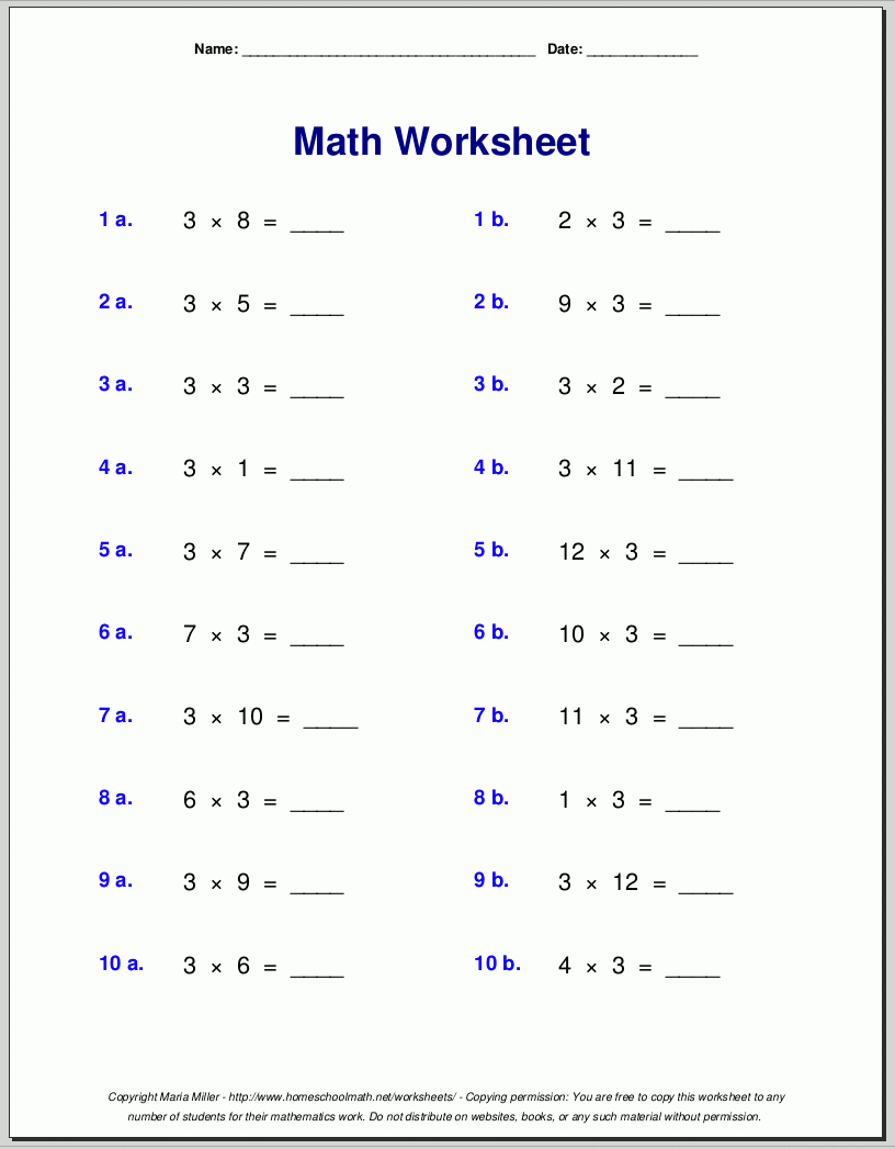 Multiplication Worksheets For Grade 3 within Printable Multiplication Exercises