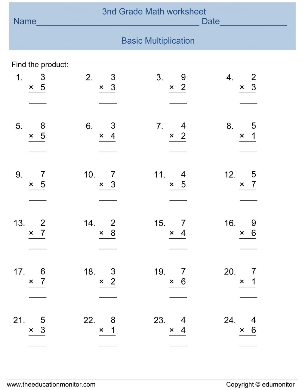 Multiplication Worksheets Grade Kids Printable Math For 4Th pertaining to Printable Multiplication Sheets Grade 4