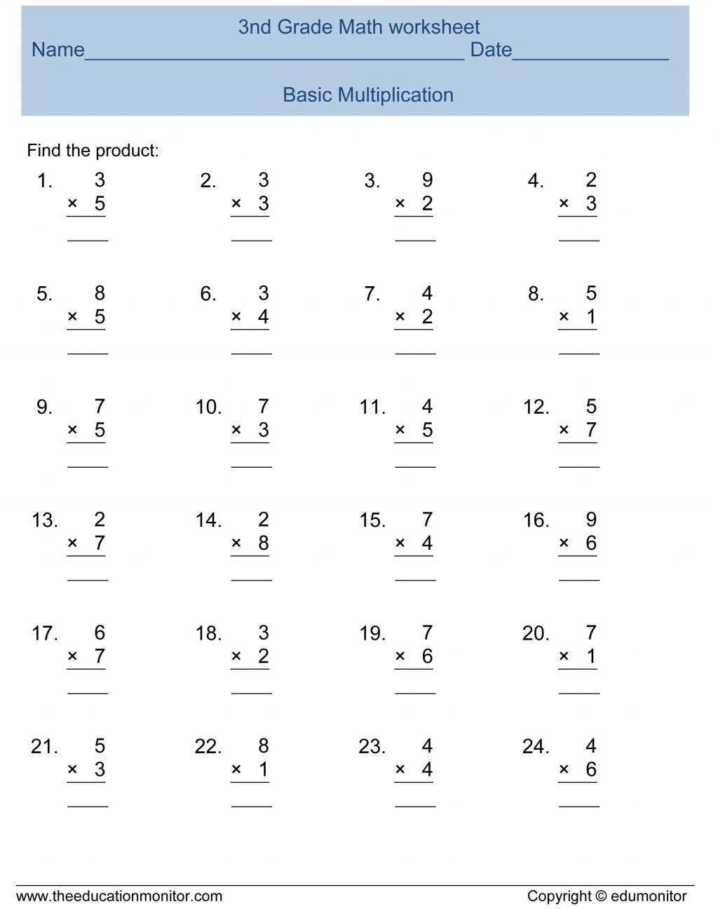 Multiplication Worksheets Grade Kids Printable Math For 4Th with Printable Multiplication Worksheets