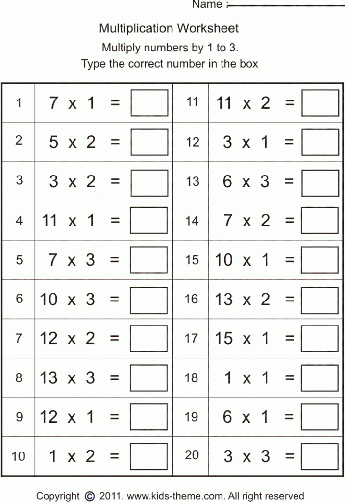 Multiplication Worksheets Multiply Numbers1 To 3 Inside Printable Multiplication Worksheets Grade 2 Multiplication Worksheets Multiply Numbers1 To 3 Inside Printable Multiplication Worksheets Grade 2