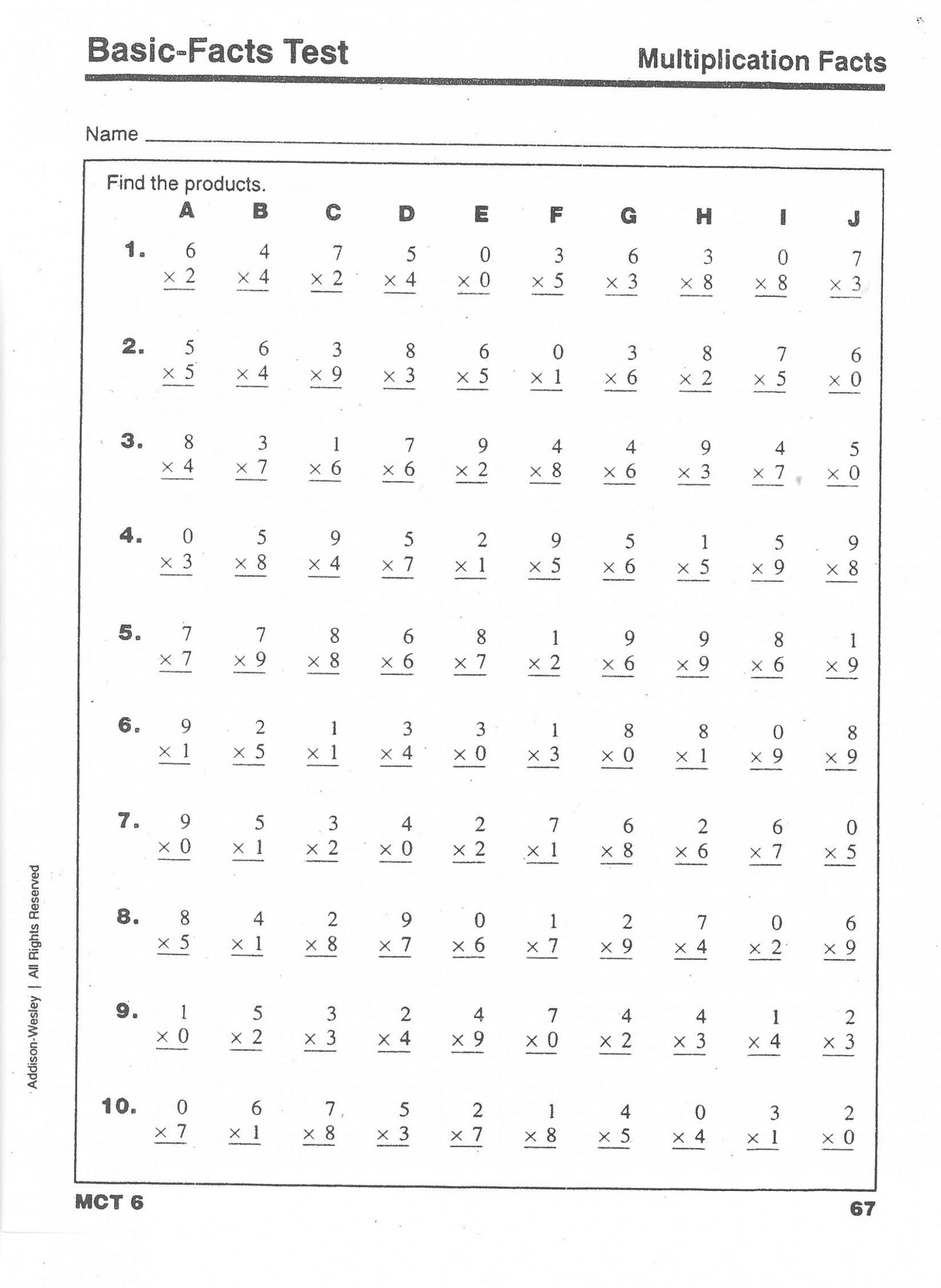 Printable Multiplication Timed Tests