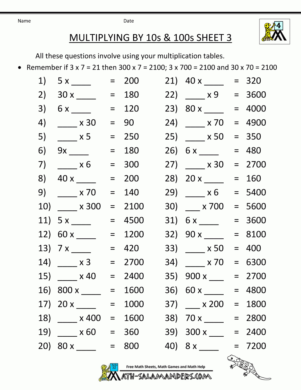 Multiply And Divide10 100 And 1000 Worksheets pertaining to Printable Multiplication Sprints