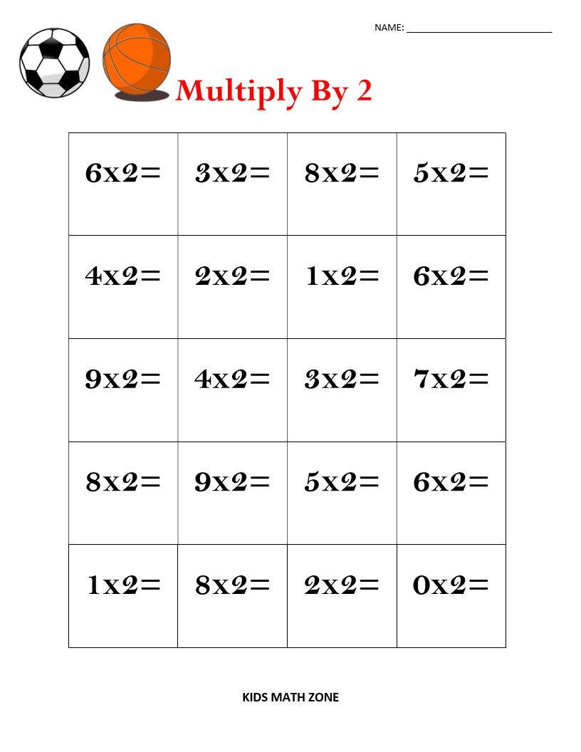 Multiply1 To 9 Worksheets Practice Sports (1-9 inside Printable Multiplication 2X2