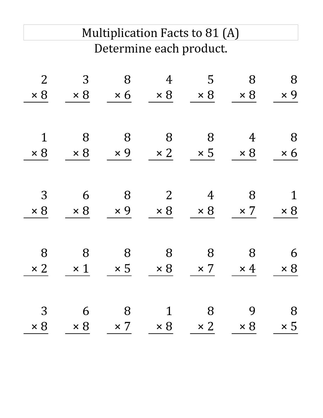 Quick Multiplication Worksheet