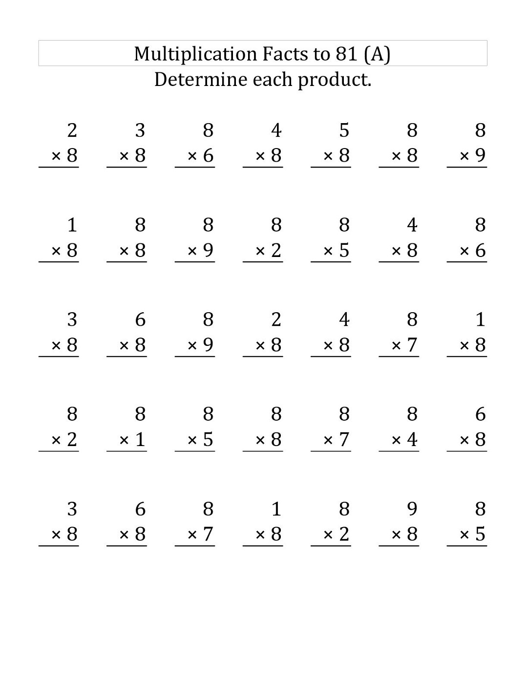 Multiply8 Worksheets | Activity Shelter in Printable Multiplication 8