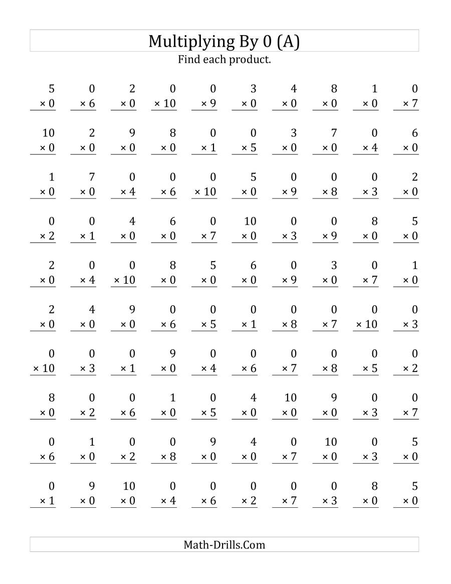 Multiplying (1 To 10)0 (A) pertaining to Printable Multiplication Worksheets 0-10