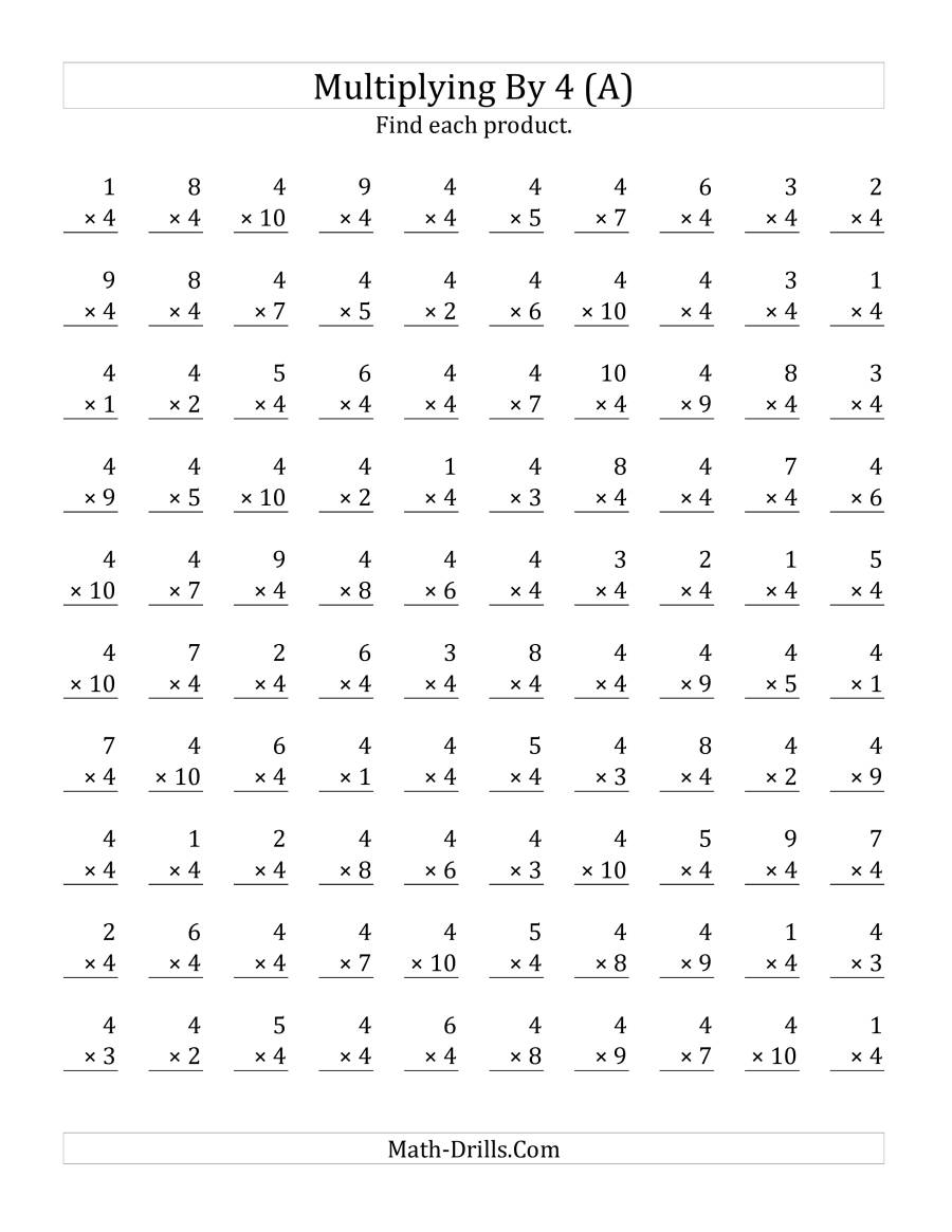 Multiplying (1 To 10)4 (A) intended for Multiplication Worksheets 4S