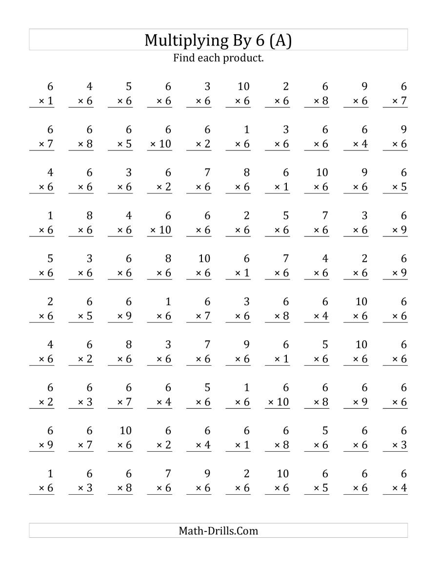 Multiplying (1 To 10)6 (A) regarding Worksheets Multiplication 6