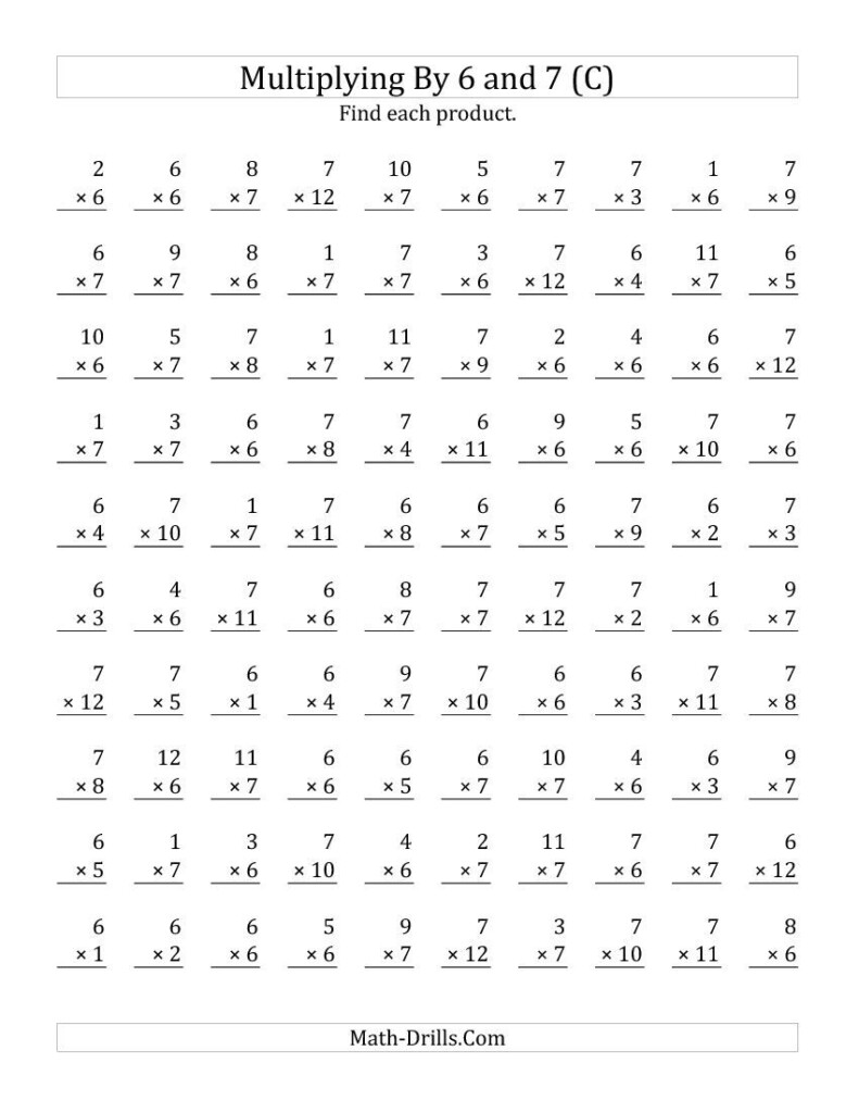 Multiplying 1 To 126 And 7 (C) | Multiplication Facts Intended For Multiplication Worksheets 6 Through 12