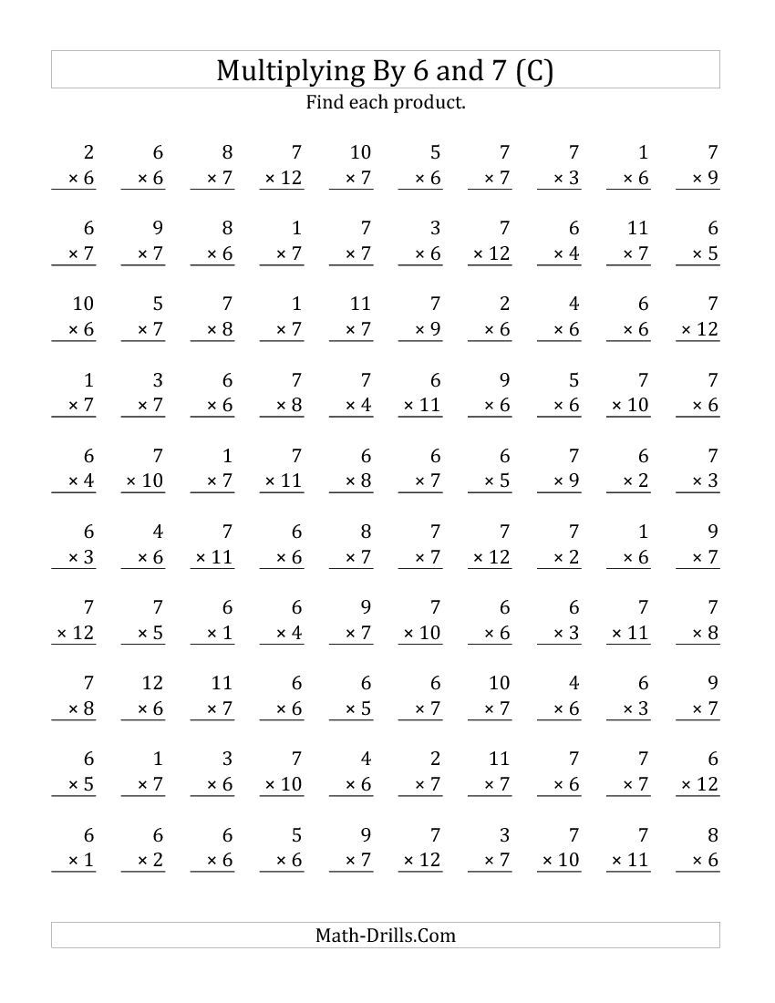 Multiplying 1 To 126 And 7 (C) | Multiplication Facts intended for Multiplication Worksheets 6 Through 12