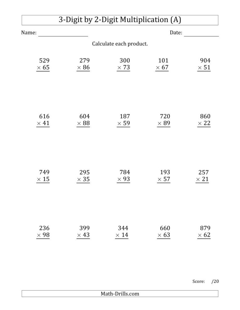 Multiplying 3 Digit2 Digit Numbers (A) Pertaining To Printable Multiplication By 2