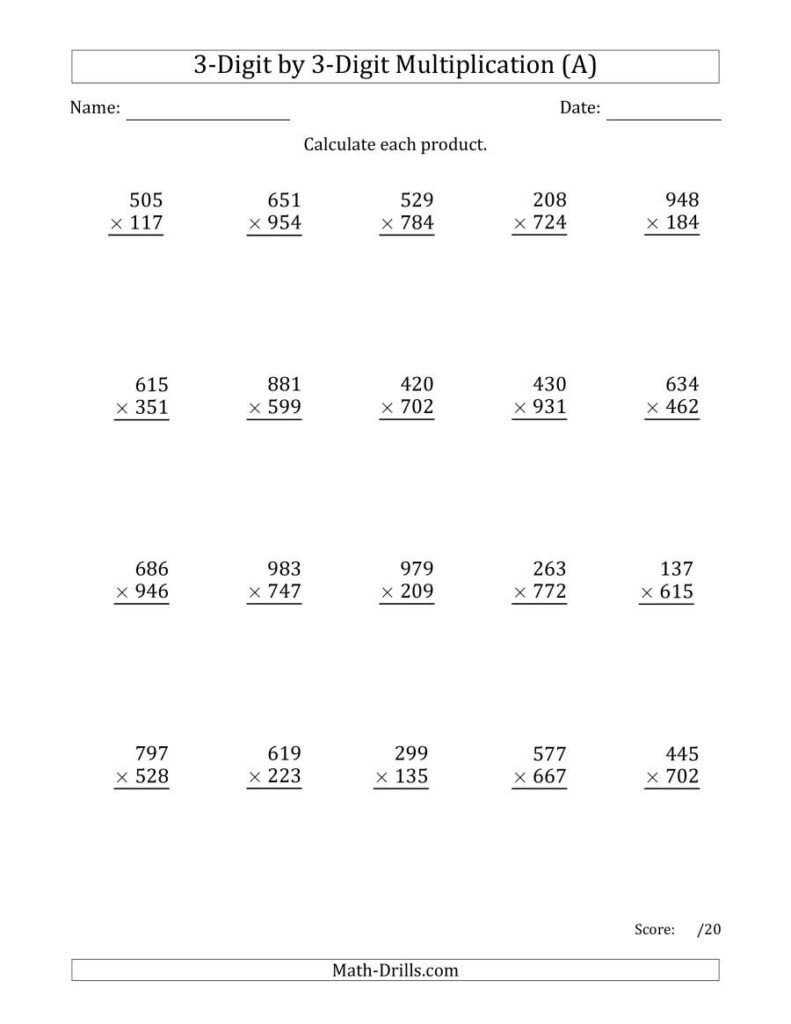 Multiplying 3 Digit3 Digit Numbers (A) Throughout Worksheets In Multiplication Multiplying 3 Digit3 Digit Numbers (A) Throughout Worksheets In Multiplication