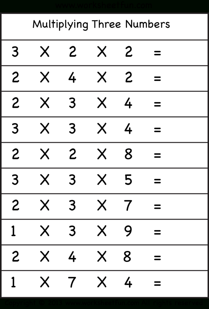 Multiplying 3 Numbers – Three Worksheets / Free Printable pertaining to Multiplication Worksheets Ks2 Printable