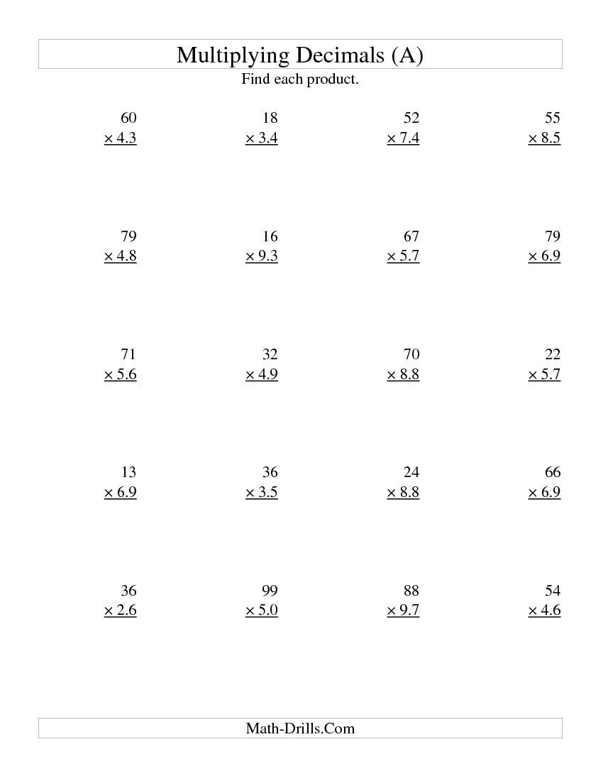 Multiplication Of Decimals Class 7 Worksheets