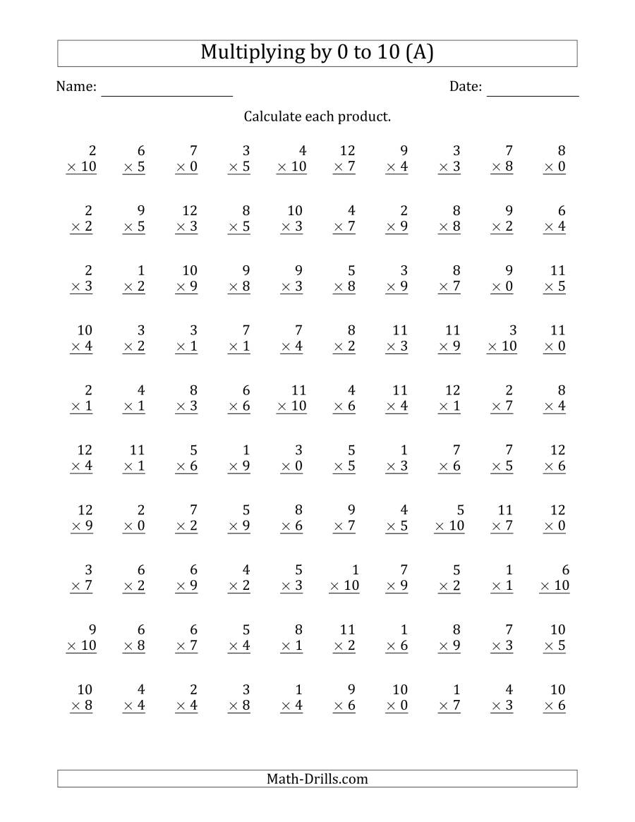 Randomized Multiplication Worksheet