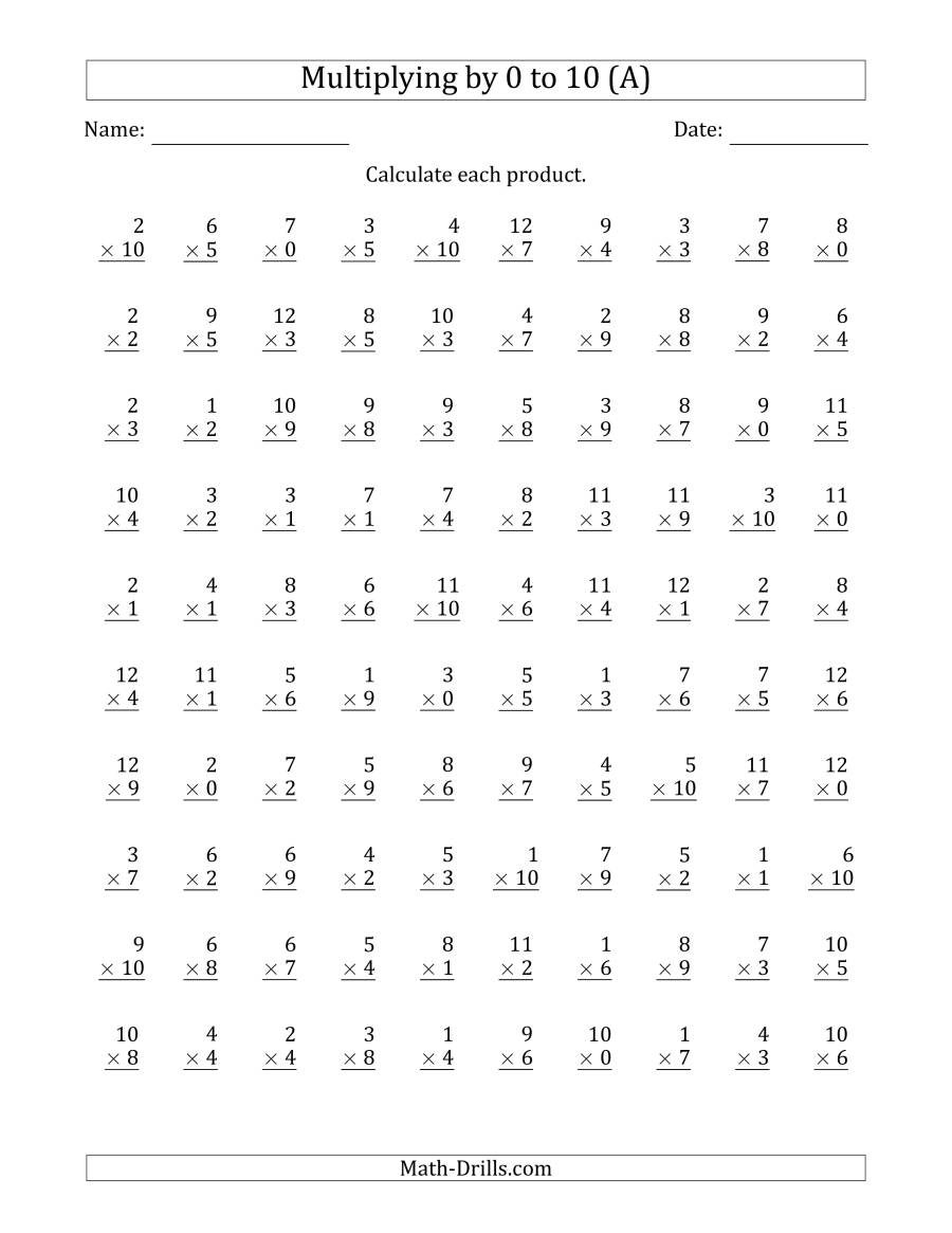 Multiplyinganchor Facts 0, 1, 2, 3, 4, 5, 6, 7, 8, 9 And in Multiplication Worksheets 6S And 7S
