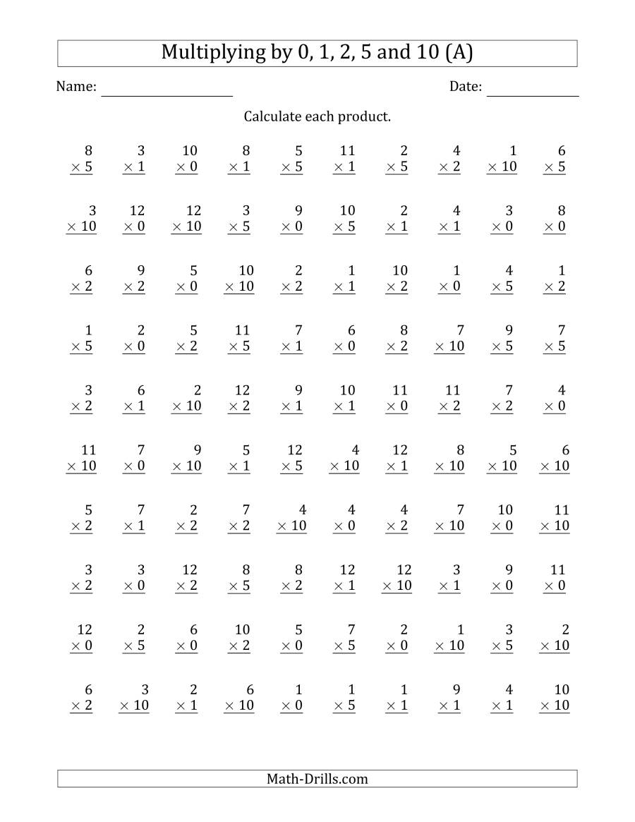 Multiplyinganchor Facts 0, 1, 2, 5 And 10 (Other Factor for 0 Multiplication Worksheets