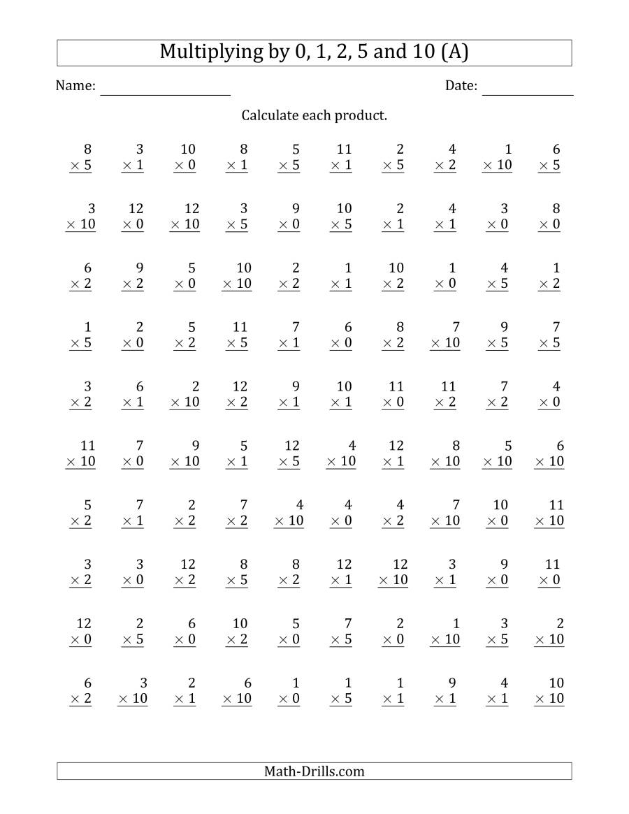 Multiplyinganchor Facts 0, 1, 2, 5 And 10 (Other Factor with regard to Free Printable Multiplication Drill Sheets