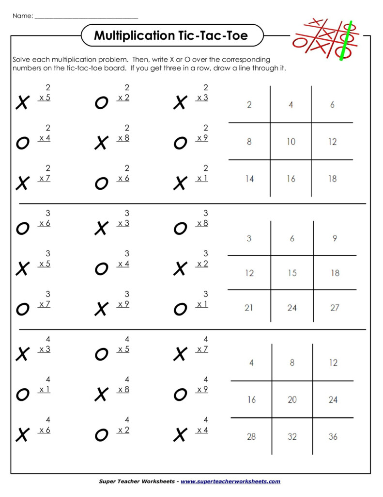 Name: Multiplication Tic Tac Toe   Super Teacher Worksheets Inside Multiplication Worksheets X3 And X4