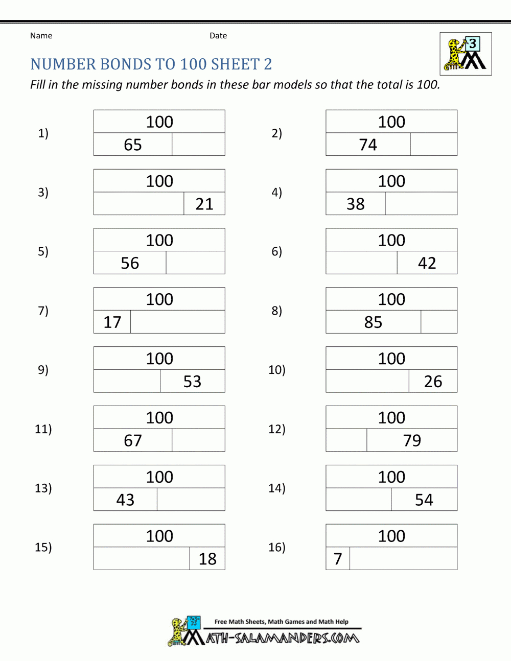 Number Bonds Worksheets To 100 regarding Printable Multiplication Problems 100 Number Bonds Worksheets To 100 regarding Printable Multiplication Problems 100