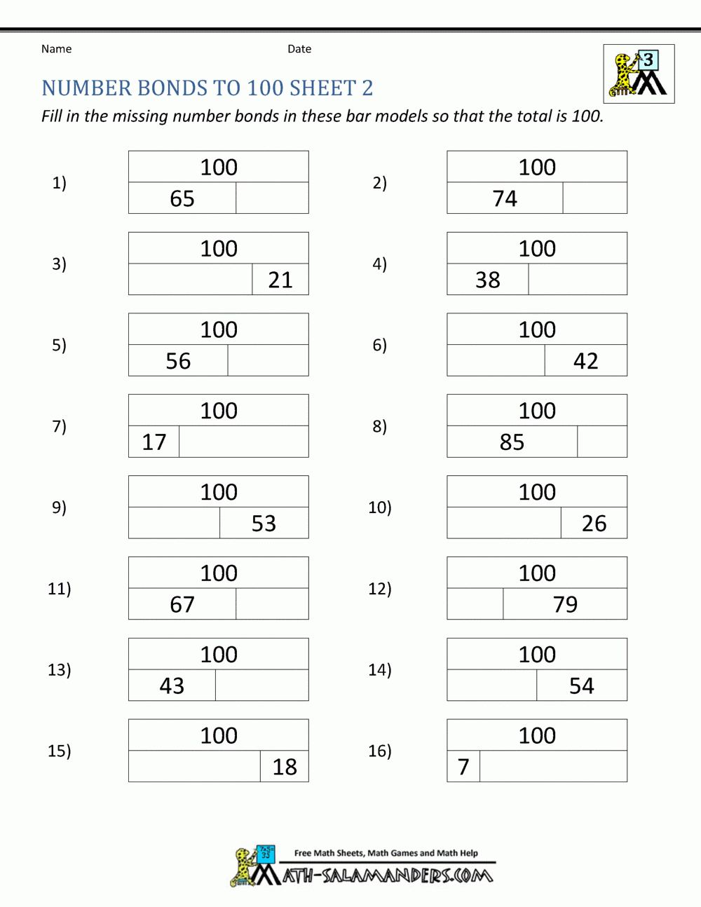 1 100 worksheet