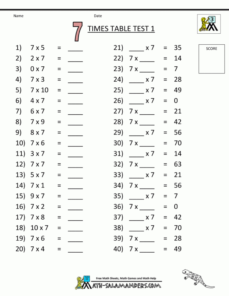 Free Printable 7 Multiplication Worksheets