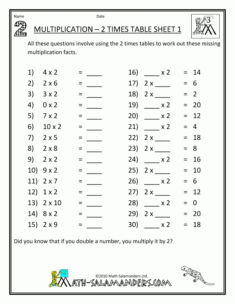 times tables worksheets 6