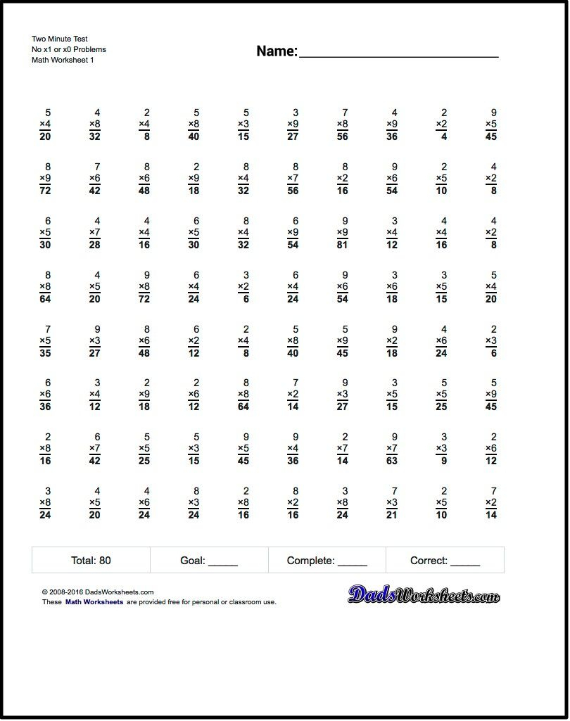 Mad Minute Printable Multiplication Worksheet