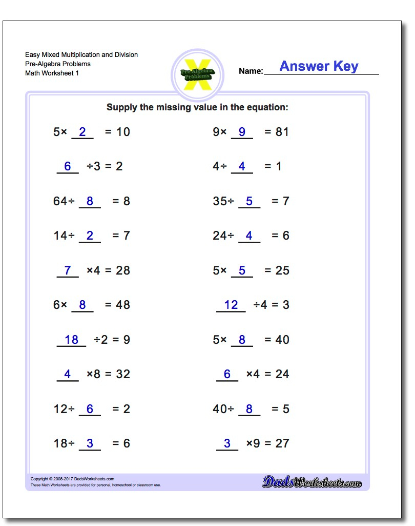 Pre-Algebra within Worksheets In Multiplication And Division Pre-Algebra within Worksheets In Multiplication And Division