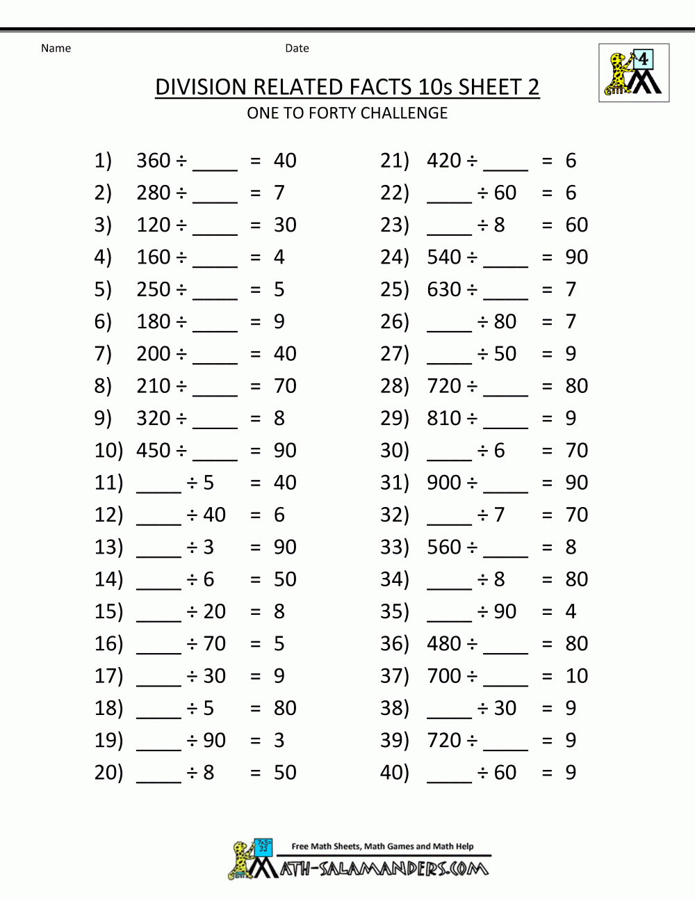 Printable Division Sheets with regard to Printable Multiplication Sheets For 4Th Graders