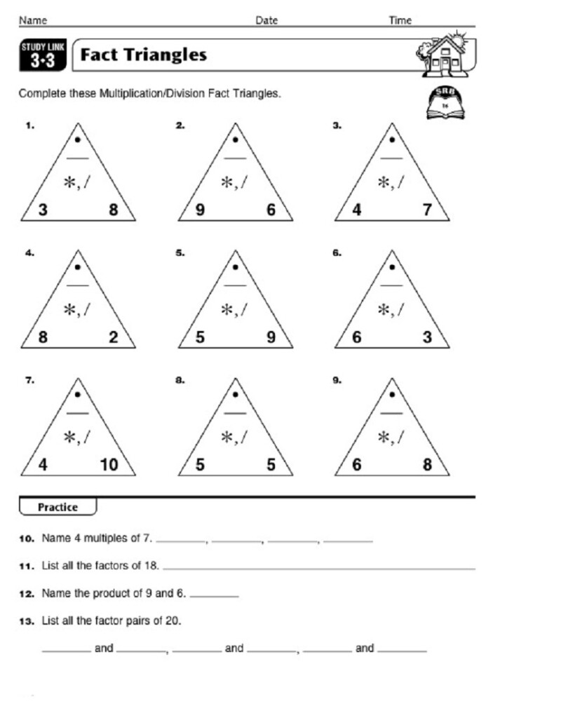 Printable Fact Triangles Worksheets | Activity Shelter Intended For Printable Multiplication Triangles