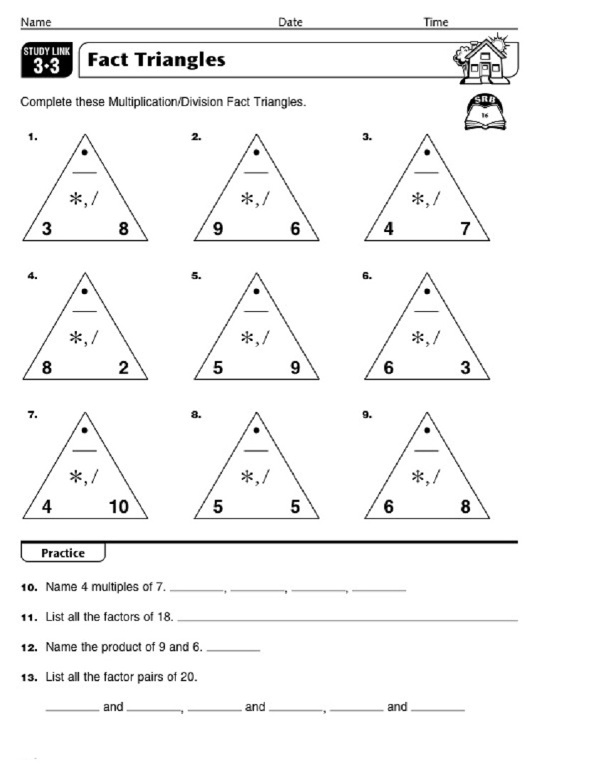 Printable Fact Triangles Worksheets | Activity Shelter intended for Printable Multiplication Triangles