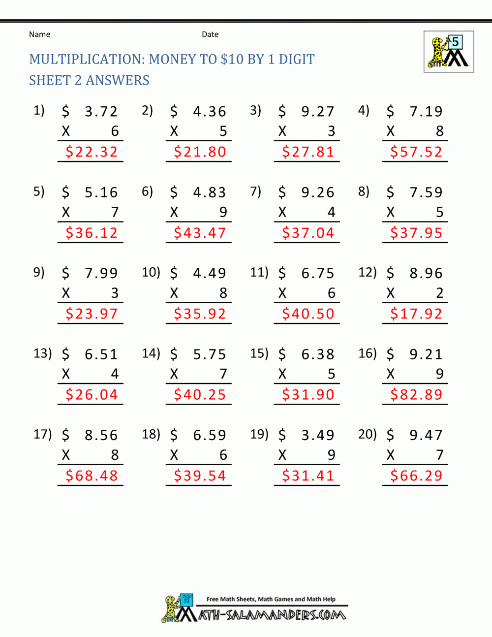 Printable Multiplication Sheet 5Th Grade inside Printable Multiplication Sheet